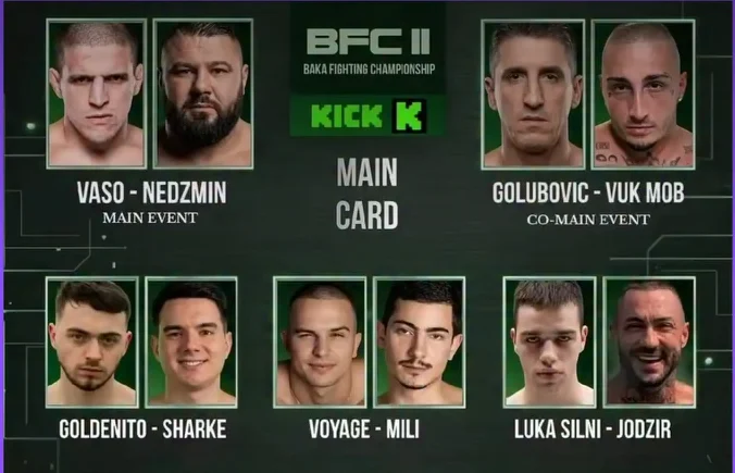 BFC II: Vaso vs Nedžmin, Golubović vs Vuk Mob, Goldenito vs Sharke, Voyage vs Mili i Luka Silni vs Jodzir